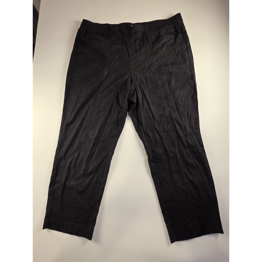 J Jill Linen Blend Pants Size LP Lounge Comfort Wear Black Comfy Elastic Waist